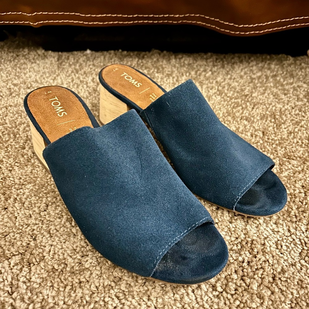 TOMS Blue Suede Mules